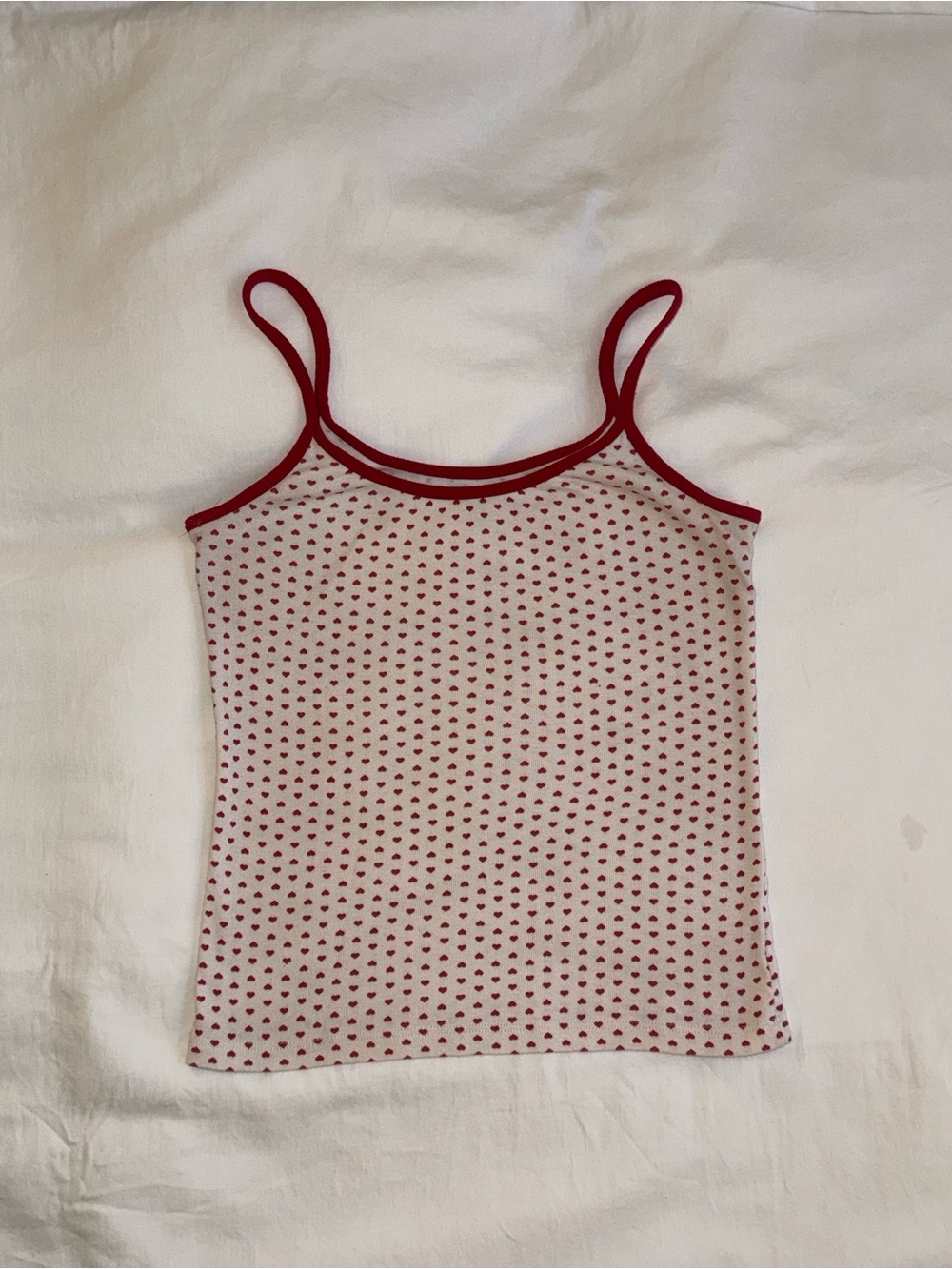 Brandy Melville Red Trim White Heart-Print Cami Tank Top
